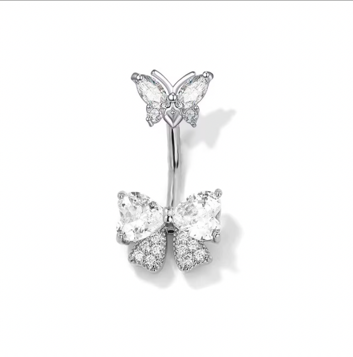 Crystal Butterfly Floating Belly Ring (Silver, Gold, Pink)