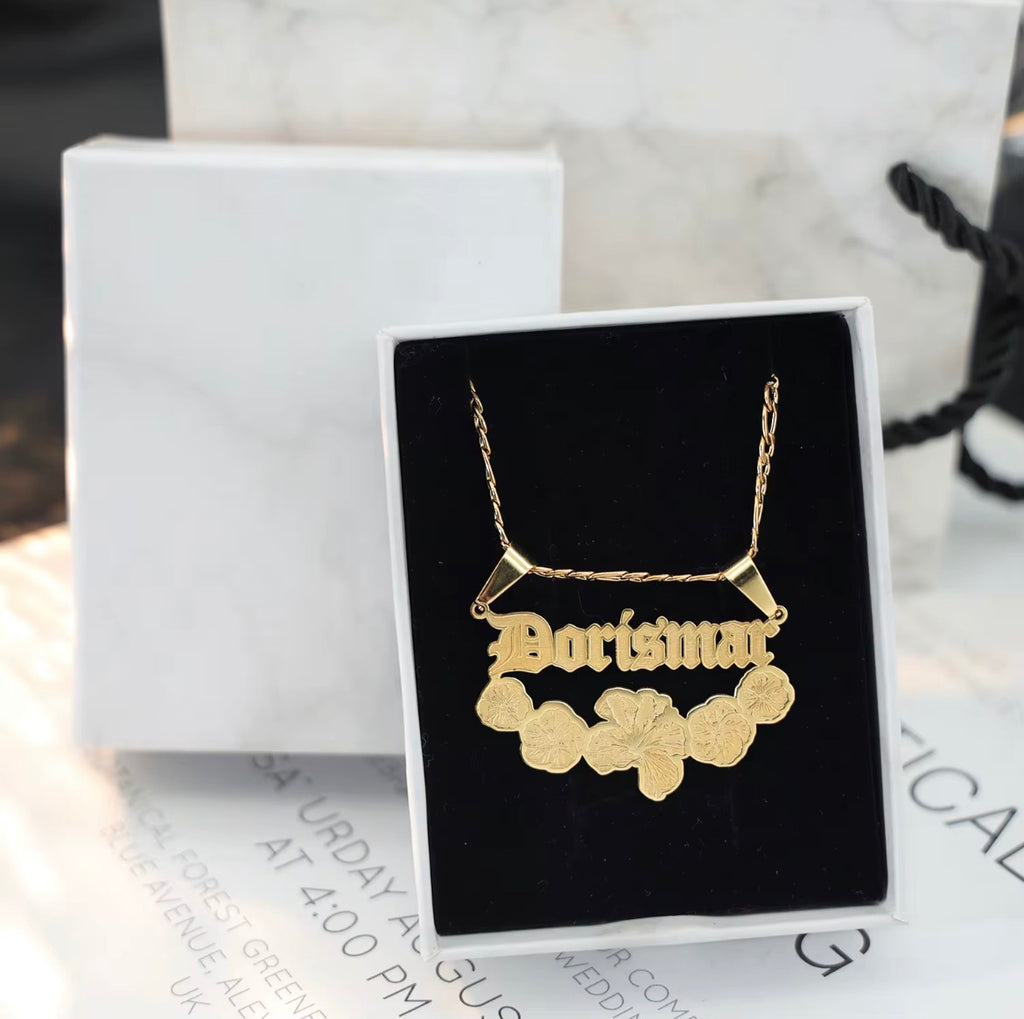 Hibiscus Customized Nameplate Necklace