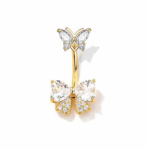 Crystal Butterfly Floating Belly Ring (Silver, Gold, Pink)