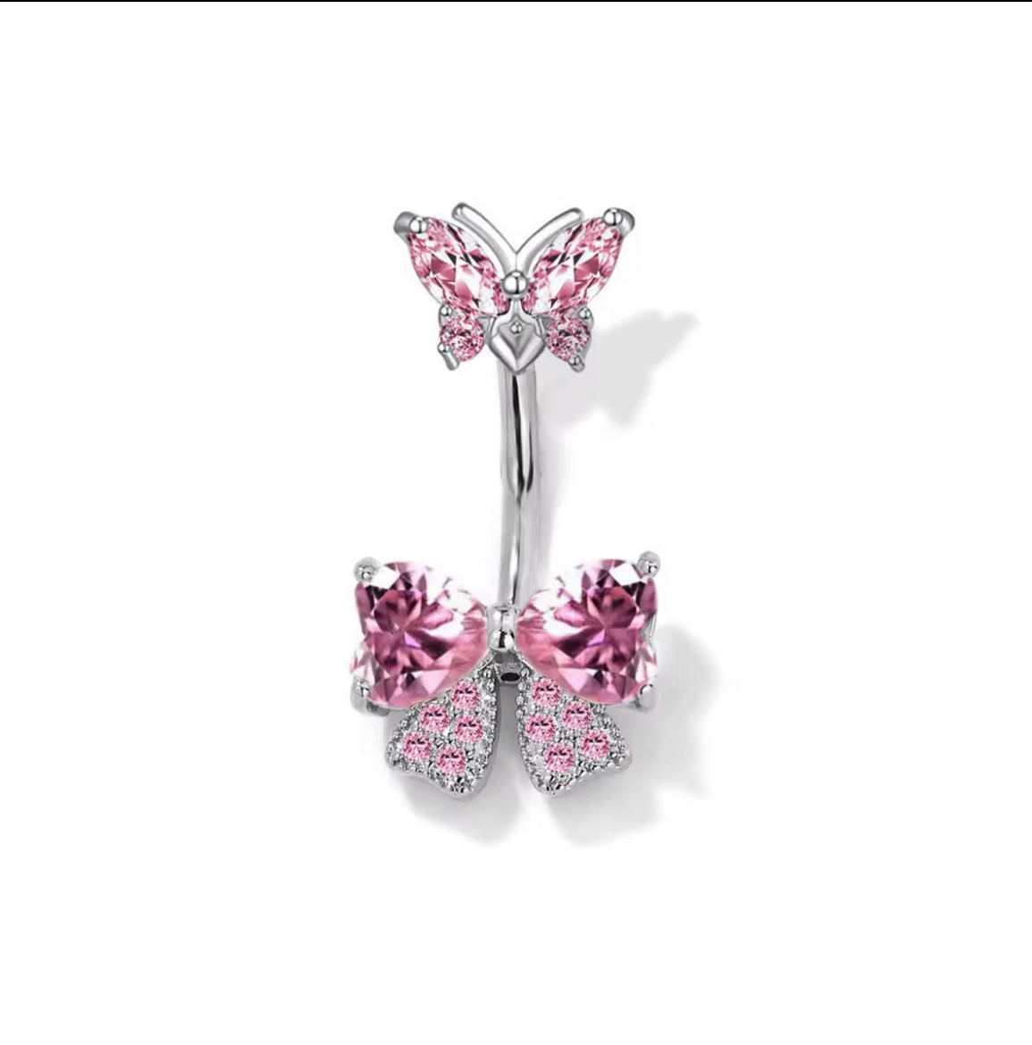 Crystal Butterfly Floating Belly Ring (Silver, Gold, Pink)